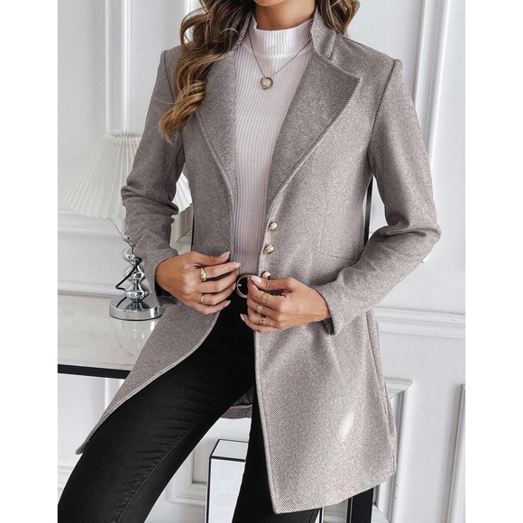 Classic Brown Button Woven Jacket Coat - Picture 1 of 5